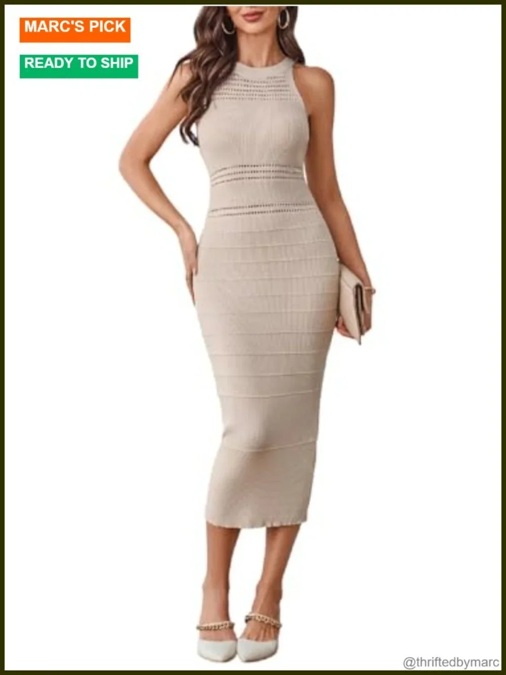 Halter Knit Midi Dress Sleeveless Bodycon Hollow Out